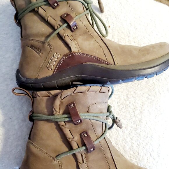 Earth Scenic Brown Khaki Leather Wrap Around Lace Ankle Boots Size 7 - Picture 4 of 12